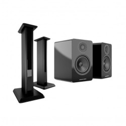 Acoustic Energy Bookshelf Speakers AE1 Active & Stands package Piano Black