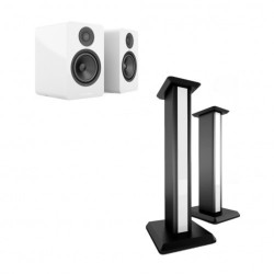 Acoustic Energy Bookshelf Speakers AE1 Active & Stands package Piano White 