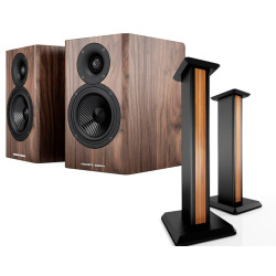 Acoustic Energy Bookshelf Speakers AE500s & Stands package American Walnut Wood Veneer 