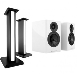 Acoustic Energy Bookshelf Speakers AE500s & Stands package Piano Gloss White